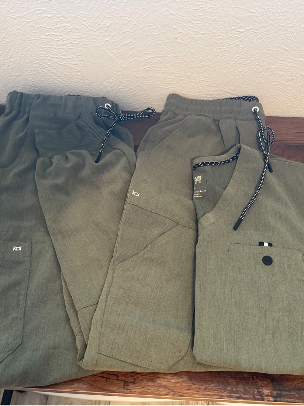 Olive Green / Gray Scrub Pants (2) and V-Neck top